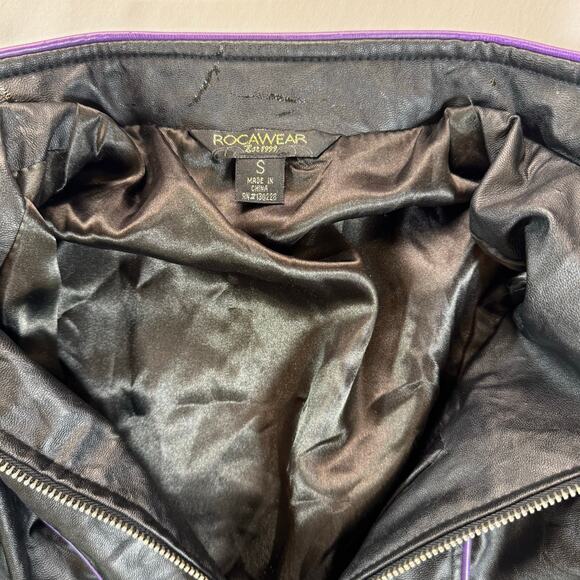 Vtg Rocawear Moto Jacket Black Purple Quilted Patch Women S  XS/S Y2K Streetwear - Picture 5 of 7